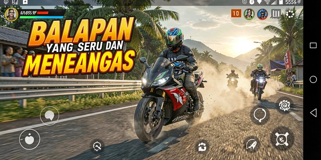Gameplay seru dengan balapan motor di lintasan yang menarik.