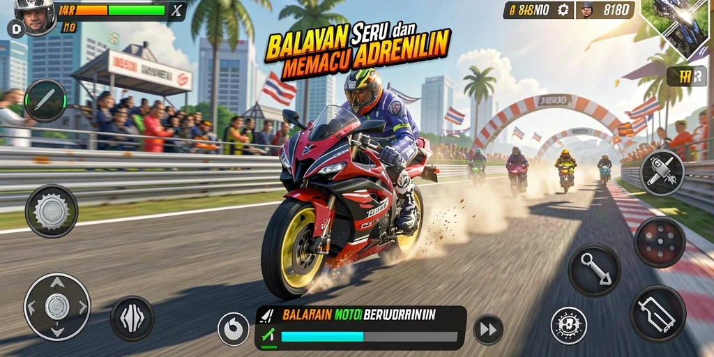 Tampilan gameplay seru dalam balapan motor 8180.
