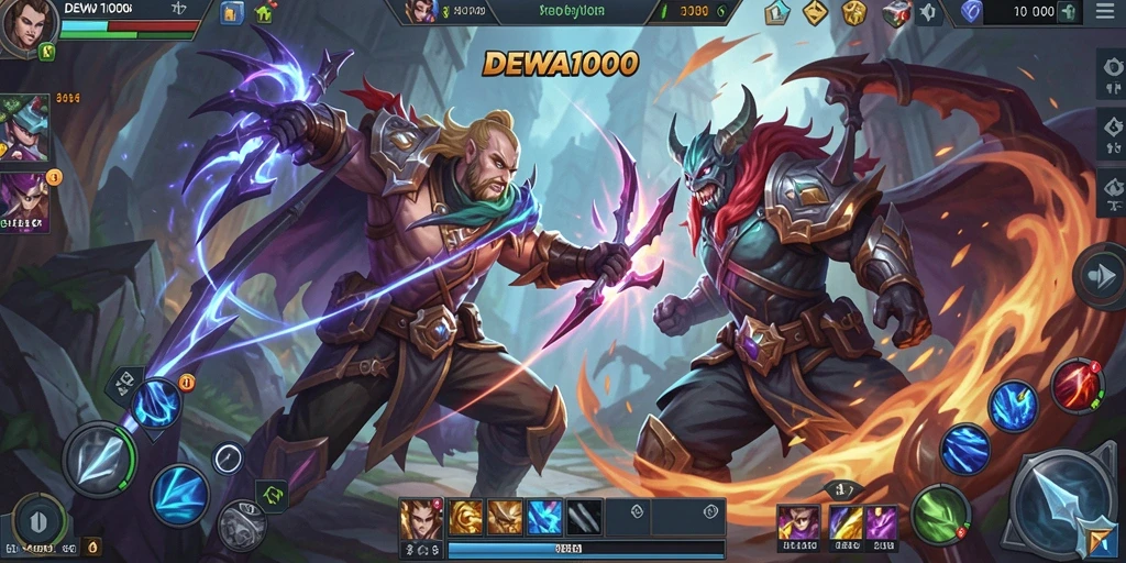 Gameplay seru DEWA1000 dengan pertarungan tim yang epic.