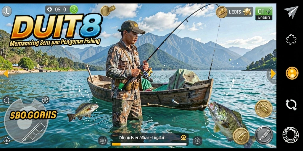 Gameplay DUIT8 yang seru dengan aksi memancing yang mendebarkan.