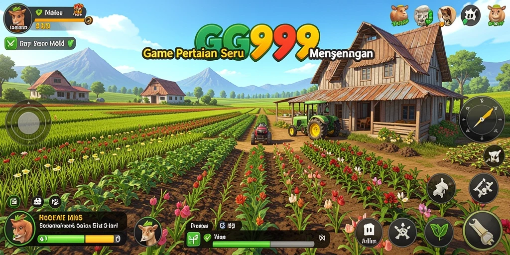 Tangkapan layar gameplay GG999 menampilkan aktivitas bertani yang menggembirakan.