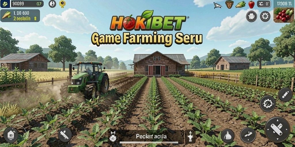 Tampilan screenshot gameplay HOKIBET yang menampilkan aktivitas bertani.