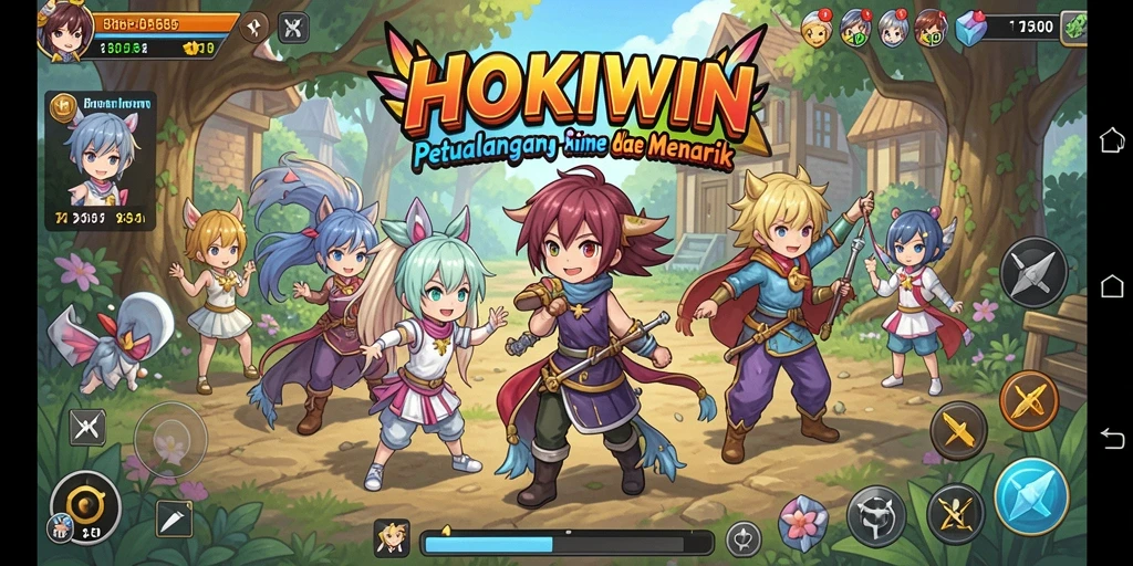 Screenshot HOKIWIN menampilkan pertarungan anime yang seru dan karakter menarik.
