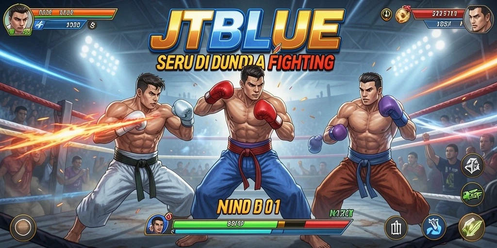 Gameplay JTBLUE menampilkan para petarung dalam pertarungan epic.
