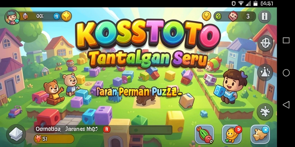 Tangkapan layar gameplay KOSTOTO menampilkan tantangan menarik dan desain grafis yang cerah.