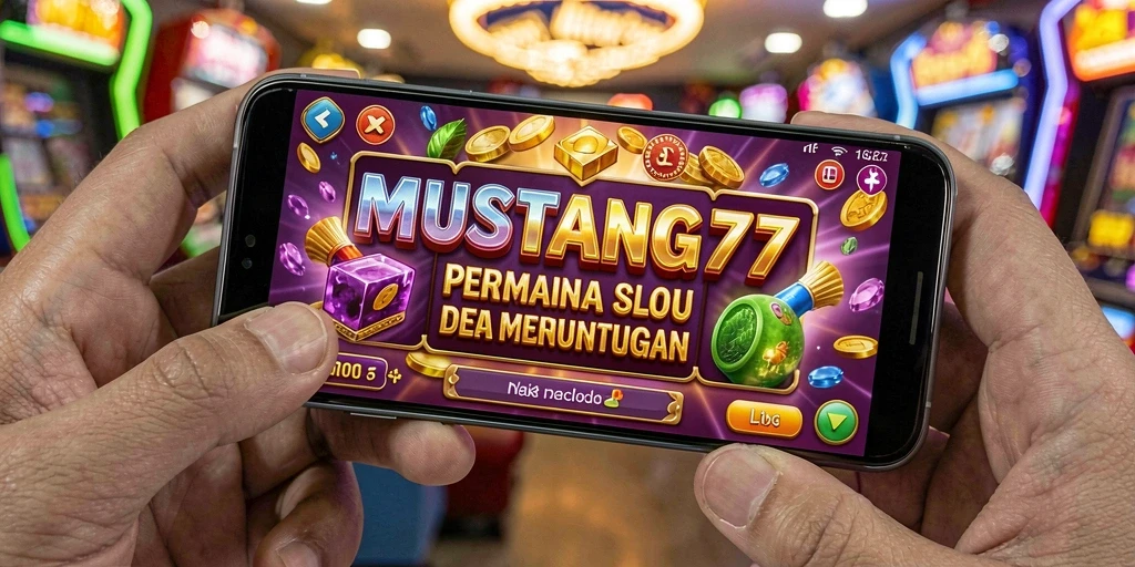 Tampilan gameplay seru di MUSTANG77 dengan gulungan yang berputar.