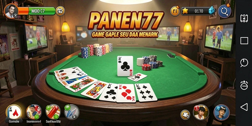Screenshot PANEN77 menunjukkan gameplay Gaple yang seru dan interaktif.