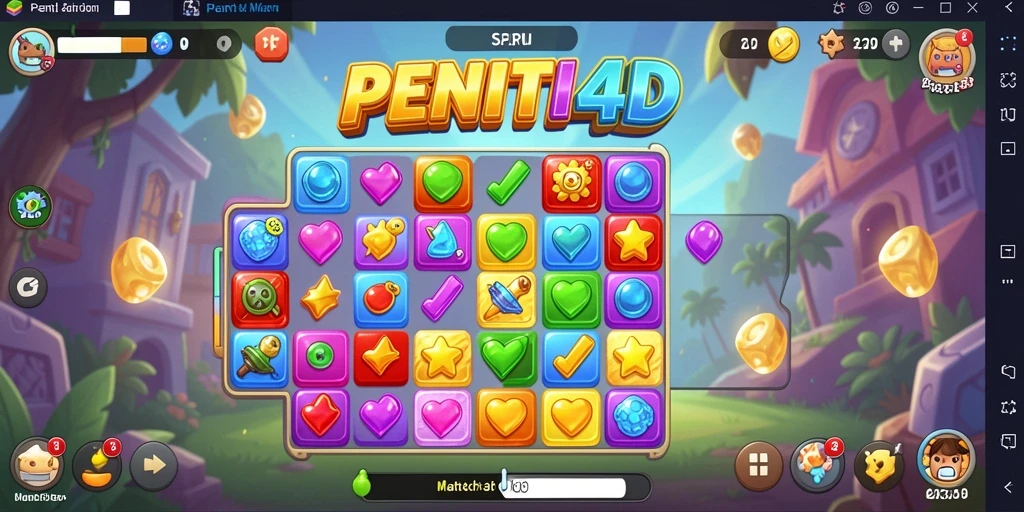 Screenshot gameplay PENITI4D menunjukkan aksi mencocokkan objek Match-3.