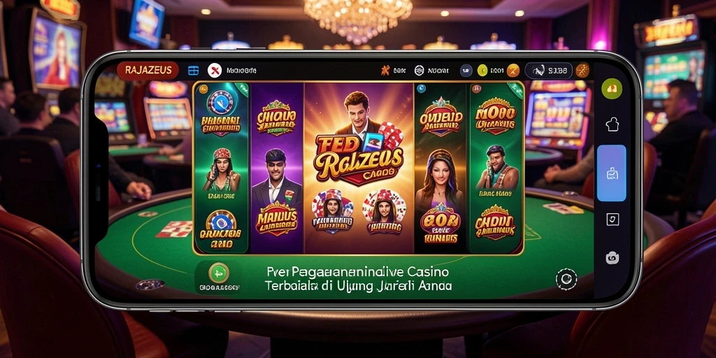 Screenshot utama RAJAZEUS menampilkan dealer dan pemain dalam permainan Live Casino.