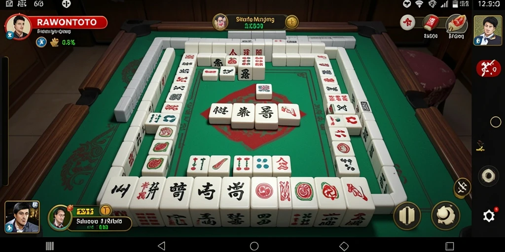 Gameplay RAWONTOTO dengan ubin Mahjong yang berwarna-warni dan menantang.