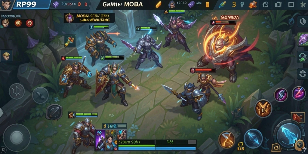 Screenshot gameplay RP99 menampilkan pertarungan antar pemain yang epik.