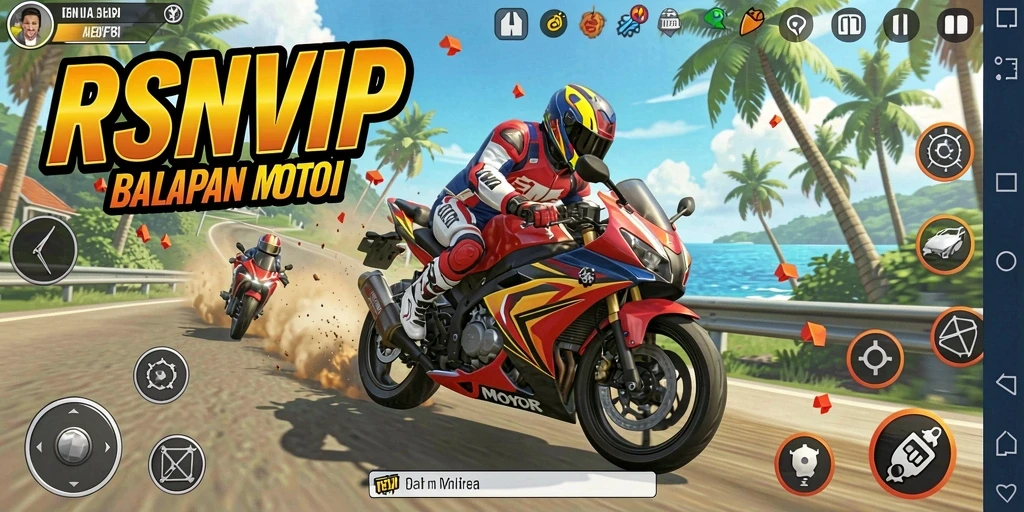 Gameplay menarik dari RSNVIP yang menampilkan balapan motor yang intens.
