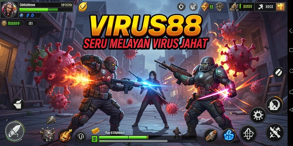 Tampilan gameplay VIRUS88 yang intens dan penuh aksi.
